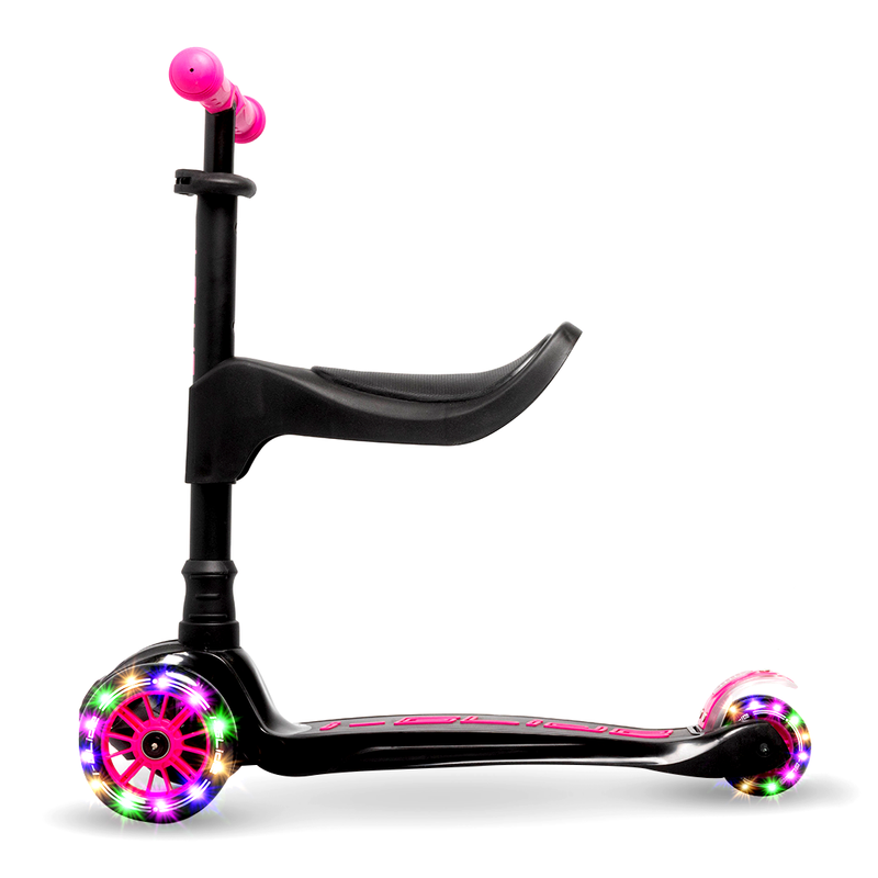 I-GLIDE 3 Wheel Kids Scooter with Toddler Seat - Black/Pink