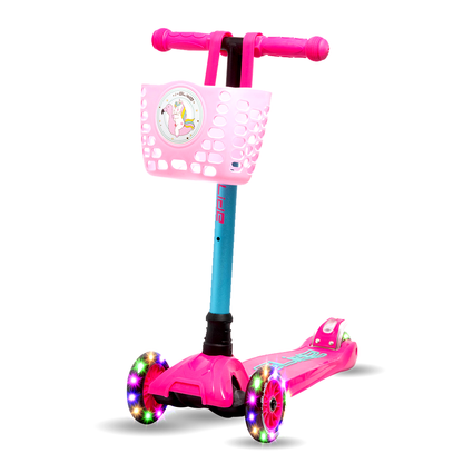 I-GLIDE 3 Wheel Kids Scooter with Basket - Pink/Aqua