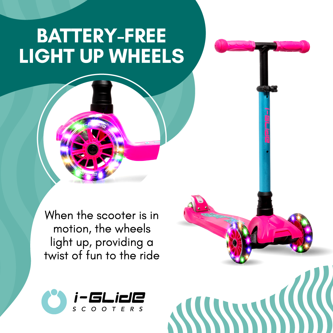 I-GLIDE 3 Wheel Kids Scooter with Basket - Pink/Aqua